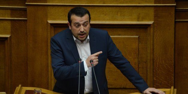 ATHENS, GREECE - 2015/12/05: Minister of State Nikos Pappas talks to the Greek parliament. Greek lawmakers voted for the 2016 Greek State Budget. (Photo by George Panagakis/Pacific Press/LightRocket via Getty Images)
