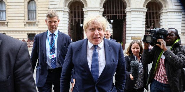 Boris Johnson, U.K. foreign secretary, walks outside the foreign office in the Westminster district of London, U.K., on Thursday, July 14, 2016. Johnson, who led the campaign to leave the EU in the June 23 referendum, was given the job of Britains top diplomat by Prime Minister Theresa May on Wednesday. Photographer: Simon Dawson/Bloomberg via Getty Images