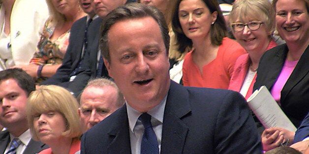 In this grab taken from video British Prime Minister David Cameron, centre, smiles, during his final session of prime minister's questions at the House of Commons, in London, Wednesday, July 13 2016. He joked that his afternoon schedule