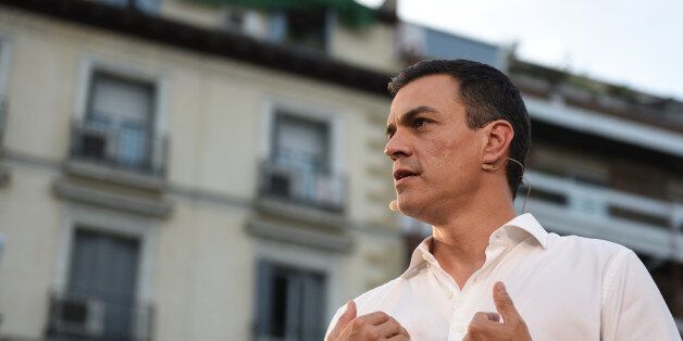 PLAZA PEDRO ZEROLO, MADRID, SPAIN - 2016/06/09: PSOE leader Pedro SÃ¡nchez pictured during the partys first election campaign rally in Madrid. (Photo by Jorge Sanz/Pacific Press/LightRocket via Getty Images)