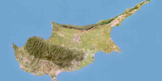 Satellite view of Cyprus with Bump Effect. This image was compiled from data acquired by LANDSAT 5 & 7 satellites.