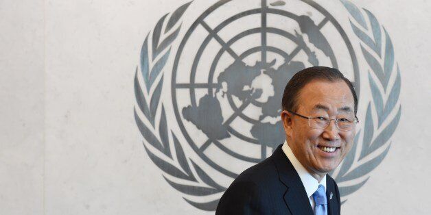 United Nations Secretary General Ban Ki-Moon May 12, 2014 at UN headquarters in New York after appointing Major General Kristin Lund as the new head of the UN military peacekeeping force in Cyprus (UNFICYP),the the first ever female military commander of a UN peacekeeping force. AFP PHOTO/Stan HONDA (Photo credit should read STAN HONDA/AFP/Getty Images)