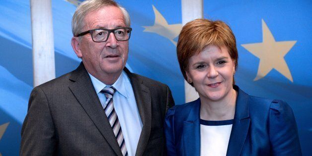 European Union Commission President Jean-Claude Juncker (L) poses with Scotland's First Minister and Leader of the Scottish National Party Nicola Sturgeon before their meeting at the European Union Commission headquarter in Brussels, June 29, 2016. / AFP / THIERRY CHARLIER (Photo credit should read THIERRY CHARLIER/AFP/Getty Images)