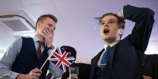 FILE - In this Friday, June 24, 2016 file photo, supporters of leaving the EU celebrate at a party hosted by Leave.EU in central London as they watch results come in from around the country after Thursday's EU referendum. (Stefan Rousseau/PA via AP, FIle) UNITED KINGDOM OUT, NO SALES, NO ARCHIVE
