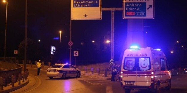 ISTANBUL, TURKEY - JUNE 28: Police blocks the entrance of the Ataturk International Airport after an explosion, in Istanbul, Turkey on June 28, 2016. Unspecified number of injured in explosion at Istanbul's Ataturk International Airport. (Photo by Veli Gurgah/Anadolu Agency/Getty Images)