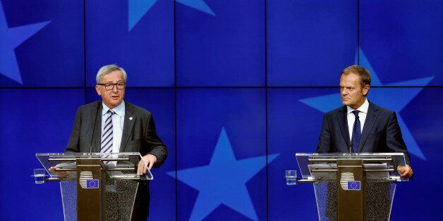 European Commission President Jean-Claude Juncker and European Council President Donald Tusk (R) address a joint news conference on the second day of the EU Summit in Brussels, Belgium, June 29, 2016. REUTERS/Francois Lenoir