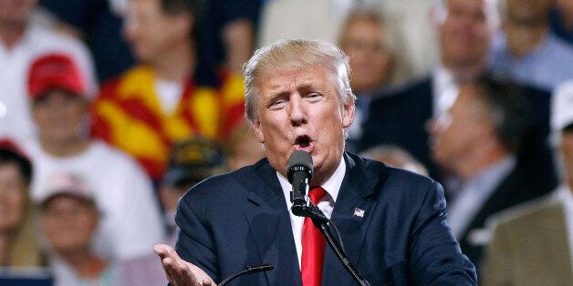 PHOENIX, AZ - JUNE 18: Republican presidential candidate Donald Trump speaks to a crowd of supporters during a campaign rally on June 18, 2016 in Phoenix, Arizona. Trump returned to Arizona for the fourth time since starting his presidential campaign a year ago. (Photo by Ralph Freso/Getty Images)