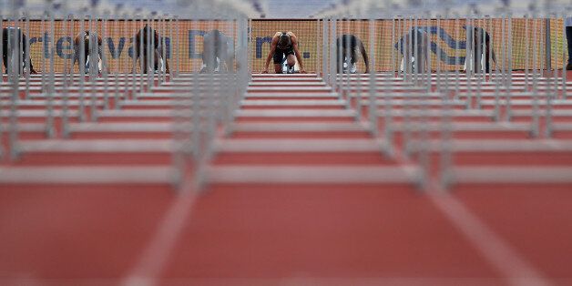 HENGELO, NETHERLANDS - MAY 22: Lawrence Clarke of Great Britain waits in the starting block in the 110m Hurdles Men during the AA Drink FBK Games held at the FBK Stadium on May 22, 2016 in Hengelo, Netherlands. (Photo by Dean Mouhtaropoulos/Getty Images)