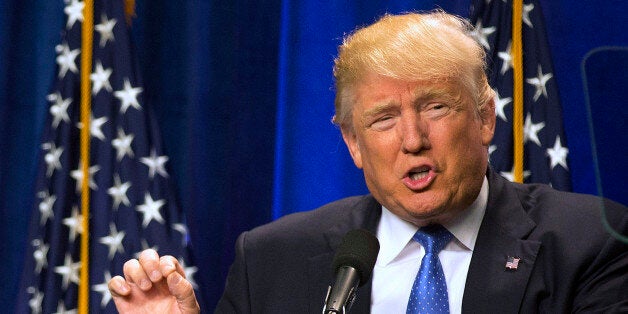 Republican presidential candidate Donald Trump speaks at Saint Anselm College Monday, June 13, 2016, in Manchester, N.H. (AP Photo/Jim Cole)