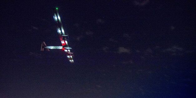 In this photo provided by Solar Impulse 2, the solar powered plane, piloted by Swiss pioneer Bertrand Piccard takes off from John F. Kennedy International Airport in New York on Monday, June 20, 2016, on its way to Southern Spain. (Jean Revillard/Solar Impulse 2 via AP) MANDATORY CREDIT