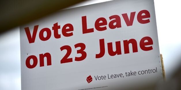 A 'Vote Leave' sign is seen by the roadside near Tunbridge Wells urging to vote for Brexit in the upcoming EU referendum is seen on the roadside near Charing south east of London on June 16, 2016. Britain goes to the polls in a week on June 23 to vote to leave or remain in the European Union. / AFP / BEN STANSALL (Photo credit should read BEN STANSALL/AFP/Getty Images)