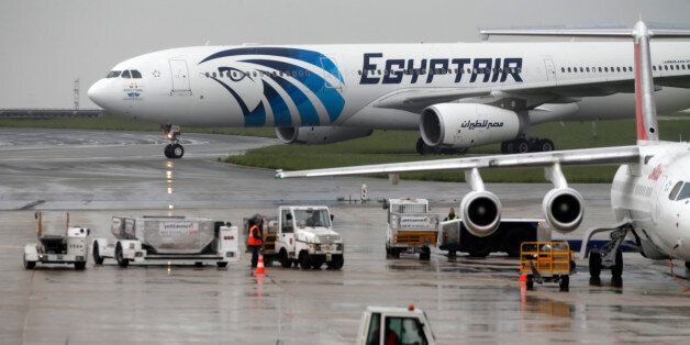 The EgyptAir plane scheduled to make the following flight from Paris to Cairo, after flight MS804 disappeared from radar, taxies on the tarmac at Charles de Gaulle airport in Paris, France, May 19, 2016. REUTERS/Christian Hartmann