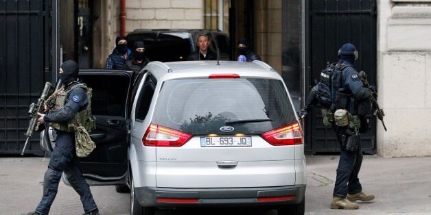 A convoy of French police and members of the National Gendarmerie Intervention Group (GIGN) transporting a surviving member of the group that carried out Paris terror attacks suspect Salah Abdeslam, arrive at courthouse for his first questioning by anti-terror judges in Paris on May 20, 2016 .Salah Abdeslam was part of the group that carried out Paris terror attacks on November 13, 2015 that killed 130 people. / AFP / MATTHIEU ALEXANDRE (Photo credit should read MATTHIEU ALEXANDRE/AFP/Getty Images)