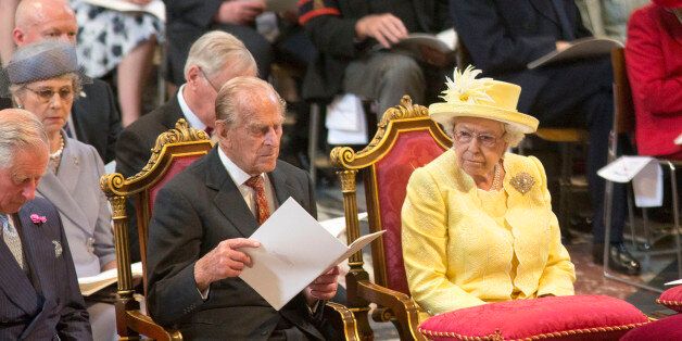 LONDON, ENGLAND - JUNE 10: Queen Elizabeth II and Prince Philip, Duke of Edinburgh attend the service of thanksgiving for Queen Elizabeth II's 90th birthday at St Paul's cathedral on June 10, 2016 in London, United Kingdom. (Photo by Ian Vogler - WPA Pool/Getty Images)