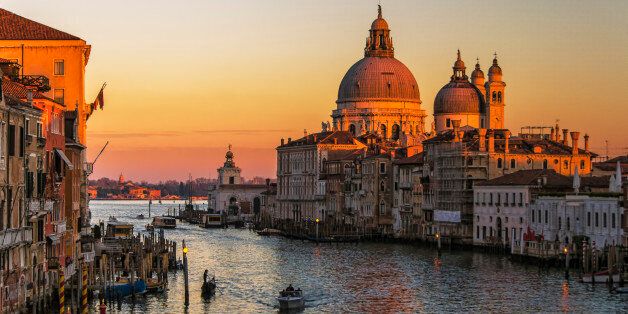 The Grand Canal from Ponte dell'Accademia at sunset;in the distance Santa Maria della Salute.
