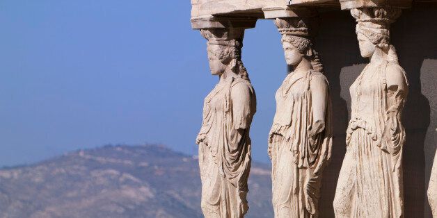 statue of women acting as columns, Porch of the Caryatids, Erechtheion Temple, in the Acropolis