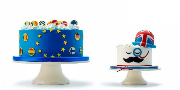 EU cake winner vs Great Britain cake isolated on white.