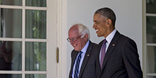 U.S. President Barack Obama, right, and Senator Bernie Sanders, an independent from Vermont and 2016 Democratic presidential candidate, walk to the Oval Office of the White House in Washington, D.C., U.S., on Thursday, June 9, 2016. Obama said yesterday he expects Democrats to unify soon behind their presumptive presidential nominee, Hillary Clinton, and that her divisive primary contest with Sanders was healthy for the party. Photographer: Andrew Harrer/Bloomberg via Getty Images
