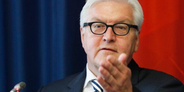 Germany's Foreign Minister Frank-Walter Steinmeier answers questions during a press conference after a meeting with Lithuania's Foreign Minister Linas Linkevicius in Vilnius, Lithuania, Thursday May 26, 2016. (AP Photo/Mindaugas Kulbis)