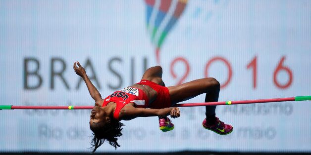United States' Chaunte Lowe competes in the women's high jump during the Athletics test event at the Rio Olympic Stadium in Rio de Janeiro, Brazil, Saturday, May 14, 2016. The track and field test event is the last of more than 40 tests events for the Rio de Janeiro Olympics with the games opening in less than three months. The three-day test event ends Monday at Olympic Stadium in the northern neighborhood known as Engenho de Dentro. (AP Photo/Felipe Dana)