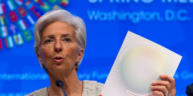 International Monetary Fund (IMF) Managing Director Christine Lagarde speaks at a news conference during the World Bank/IMF Spring Meetings, Thursday, April 14, 2016, at IMF headquarters in Washington. ( AP Photo/Jose Luis Magana)