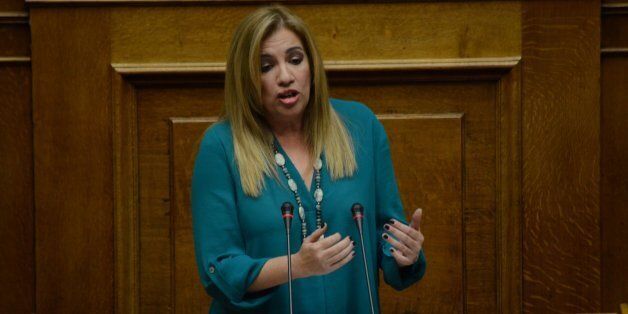 ATHENS, GREECE - 2015/11/19: Fofi Genimata leader of Democratic coalition political party talks to the Greek parliament. Greek lawmakers voted with a majority of 153 votes the implementation of further austerity measures according to the agreement with the creditors of Greece. (Photo by George Panagakis/Pacific Press/LightRocket via Getty Images)