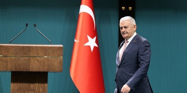 ANKARA, TURKEY - MAY 24 : Turkey's AK Party chairman Binali Yildirim announces new cabinet following a meeting with President Recep Tayyip Erdogan in Ankara, Turkey on May 24, 2016. (Photo by Rasit Aydogan/Anadolu Agency/Getty Images)