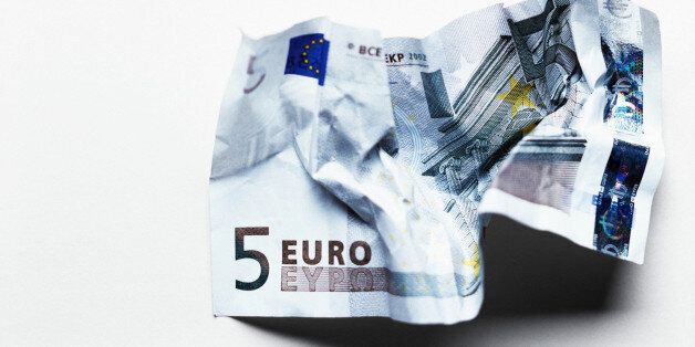 European currency: crumpled five euro note
