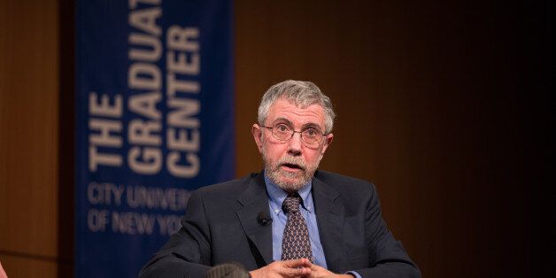 CUNY, NEW YORK CITY, NY, UNITED STATES - 2016/02/18: Paul Krugman, Nobel laureate in Economics, Distinguished Professor at the Graduate Center, CUNY, and New York Times columnist discussion with Mayor de Blasio participates (not seen) on social and economic inequality with in Inequality in New York City and Beyond: Mayor Bill de Blasio in Conversation with Paul Krugman.. (Photo by Louise Wateridge/Pacific Press/LightRocket via Getty Images)