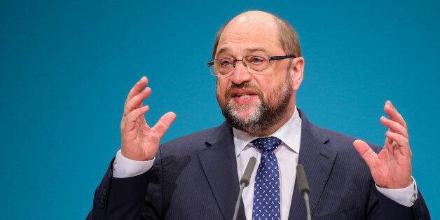 MartinÂ Schulz, president of the European Parliament delivers a speech at the national convention of Germany's Social Democratic Party, SPD, in Â Berlin,Â Germany, Saturday Dec. 12, 2015. (Kay Nietfeld/dpa via AP)