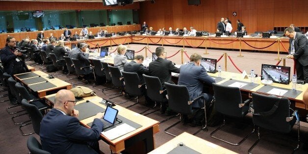 BRUSSELS, BELGIUM - MAY 9: Representatives of the countries attend the Eurogroup meeting on Greece's bailout progress in Brussels, Belgium on May 9, 2016. (Photo by Dursun Aydemir/Anadolu Agency/Getty Images)