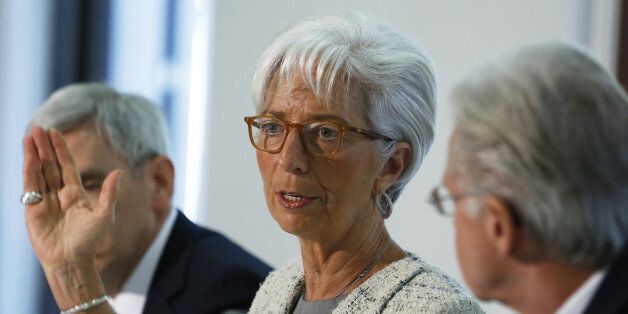 Christine Lagarde, managing director of the International Monetary Fund (IMF), gestures as she speaks during a joint news conference at the H.M. treasury building in London, U.K., on Friday, May 13, 2016. The International Monetary Fund capped a week of warnings by heavy-hitting supporters of Britain staying in the European Union, all unanimous in their view of the dire consequences of a so-called Brexit. Photographer: Luke MacGregor/Bloomberg via Getty Images