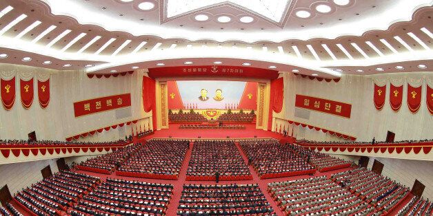 This photo taken on May 7, 2016 and released on May 8 by North Korea's official Korean Central News Agency (KCNA) shows the second-day of the 7th Workers Party Congress at the 'April 25 Palace' in Pyongyang. / AFP / KCNA / KCNA (Photo credit should read KCNA/AFP/Getty Images)
