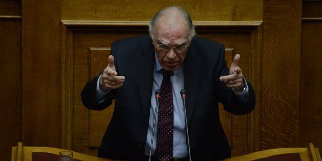 ATHENS, GREECE - 2015/12/05: Leader of the Union of Centrists Vassilis Leventis talks to the Greek parliament. Greek lawmakers voted for the 2016 Greek State Budget. (Photo by George Panagakis/Pacific Press/LightRocket via Getty Images)