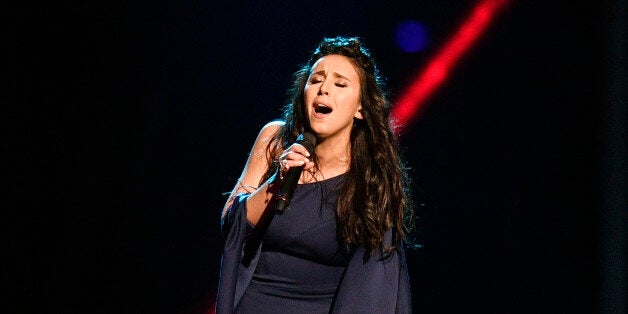 Ukraine's Jamala performs the song '1944' during a dress rehearsal for the second semifinal at the Eurovision Song Contest in Stockholm, Sweden, Wednesday, May 11, 2016. (AP Photo/Martin Meissner)