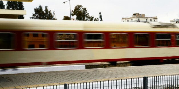 Train approaching larissa train station in Athens.