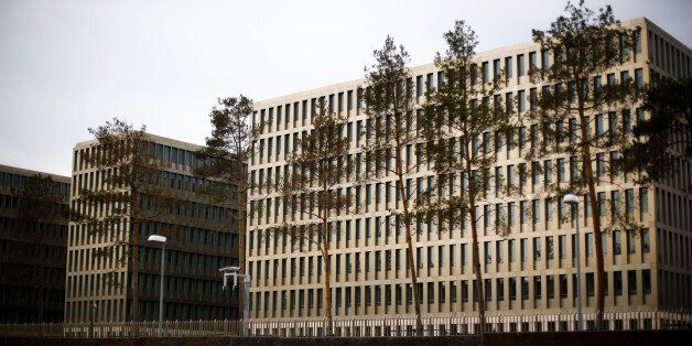 In this picture taken Thursday, April 30, 2015, the new headquarters of Germany's Federal Intelligence Agency, known by its acronym BND, is still under construction in Berlin, Germany. German public radio station rbb-Inforadio reports Wednesday, Nov. 11, 2015, that the country's foreign intelligence agency spied on the FBI and U.S. arms companies. (AP Photo/Markus Schreiber)
