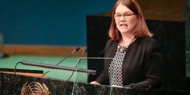 Canada's Minister of Health Jane Philpott speaks, while addressing the United Nations special session on global drug policy, Wednesday April 20, 2016 at U.N. headquarters. (AP Photo/Bebeto Matthews)