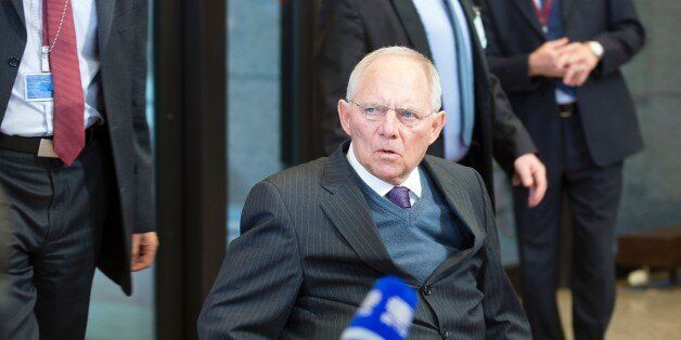 German Finance Minister Wolfgang SchÃ¤uble arrives to talk to the media prior to a meeting of Eurogroup ministers at the European Council headquarters in Brussels on February 11, 2016. / AFP / THIERRY MONASSE (Photo credit should read THIERRY MONASSE/AFP/Getty Images)