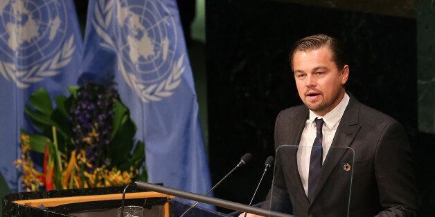 NEW YORK, NY - APRIL 22: Actor/activist Leonardo DiCaprio speaks during the Paris Agreement For Climate Change Signing at United Nations on April 22, 2016 in New York City. (Photo by Jemal Countess/Getty Images)