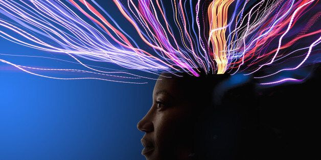 Light trails coming from African American's head