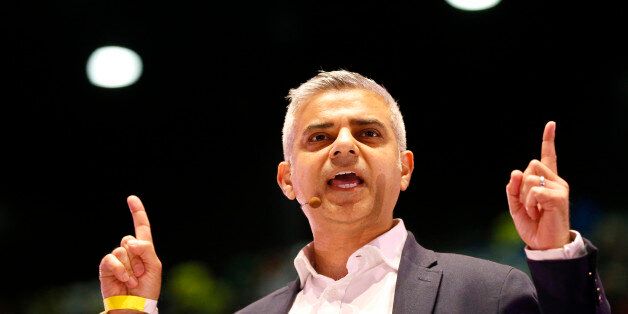 In this April 28, 2016 photo, Candidate for London Mayor Sadiq Khan speaks during an assembly at the London Mayor election event of London Citizens in London. In the race to become Londonâs next mayor, one candidate is a bus driver's son who grew up in social housing, the other a billionaire's son raised in a mansion. They are two very different London success stories, and one is about to become mayor of Europe's largest city. The contrast between Labour's Sadiq Khan and Conservative candidate Zac Goldsmith is resonant in a city where soaring property prices are increasing income disparities.(AP Photo/Frank Augstein)