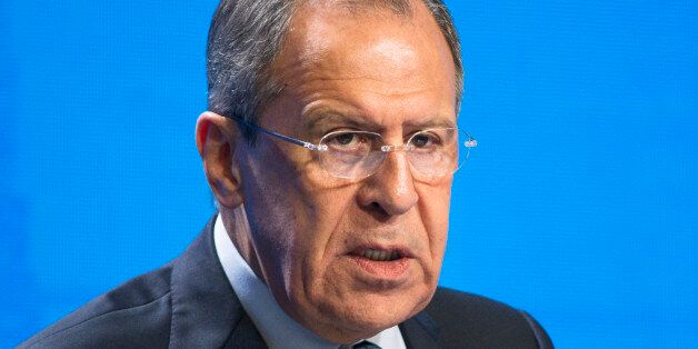 Russian Foreign Minister Sergey Lavrov speaks at an international security conference in Moscow, Russia, Wednesday, April 27, 2016. Terrorism is the theme of the annual international security conference being held in the Russian capital over two days.(AP Photo/Pavel Golovkin)
