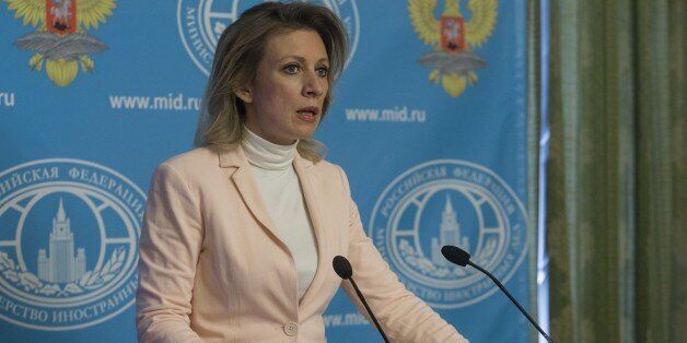 MOSCOW, RUSSIA - APRIL 21: Russian Foreign Ministry's Spokesperson Maria Zakharova speaks during a press conference at Russian Foreign Ministry building in Moscow, Russia on April 21, 2016. (Photo by Nikita Shvetsov/Anadolu Agency/Getty Images)