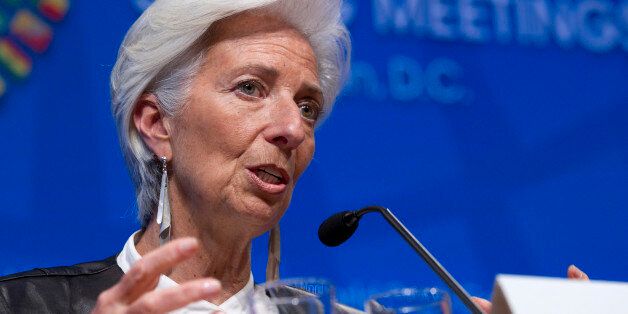 International Monetary Fund (IMF) Managing Director Christine Lagarde speaks during a news conference after the International Monetary and Financial Committee (IMFC) conference at the World Bank/IMF Spring Meetings at IMF headquarters in Washington, Saturday, April 16, 2016. ( AP Photo/Jose Luis Magana)