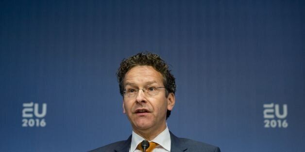 Chairman of Eurogroup Jeroen Dijsselbloem speaks during the meeting of the Eurozone finance ministers at the Scheepvaartmuseum in Amsterdam, on April 22, 2016. Eurozone finance ministers meet to discuss Greek bailout and the Panama Papers fallout. / AFP / ANP / Bart Maat / Netherlands OUT (Photo credit should read BART MAAT/AFP/Getty Images)