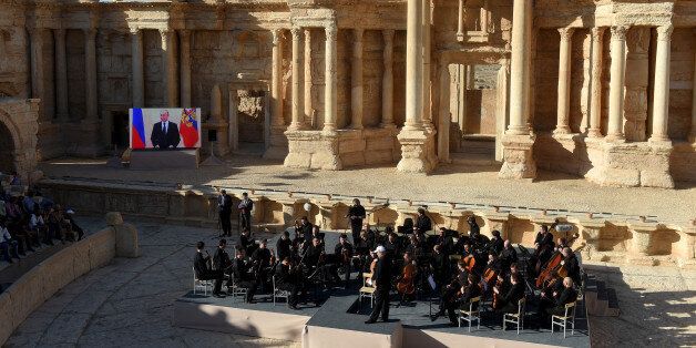 Russian conductor Valery Gergiev leads a concert in the amphitheatre of the ancient city of Palmyra on May 5, 2016. / AFP / VASILY MAXIMOV (Photo credit should read VASILY MAXIMOV/AFP/Getty Images)