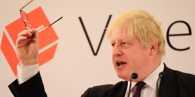 NEWCASTLE UPON TYNE, ENGLAND - APRIL 16: Mayor of London Boris Johnson delivers a speech at a 'Vote Leave' rally at the Centre for Life on April 16, 2016 in Newcastle upon Tyne, England. Boris Johnson is taking part in a 48 hour 'Brexit Blitz' of campaigning in Northern England. Britain will vote either to leave or remain in the EU in a referendum on June 23. (Photo by Ian Forsyth/Getty Images)