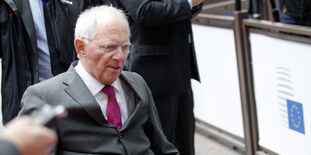 German finance minister Wolfgang Schauble arrives for a meeting of eurogroup finance ministers at the EU Council building in Brussels on Monday, Nov. 9, 2015. (AP Photo/Francois Walschaerts)