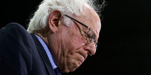 Democratic presidential candidate Sen. Bernie Sanders, I-Vt., pauses as he speaks during an election night campaign event at the Big Sandy Superstore Arena, Tuesday, April 26, 2016, in Huntington, W.Va. (AP Photo/John Minchillo)